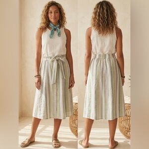 NWOT Anthropologie Tregene Sun-Striped Linen Button Front Skirt White Green